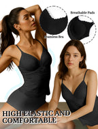 Livona Women's Lace Camisole with Built-in Bra, Wireless Comfort, Adjustable Spaghetti Straps – Soft Padded Tank Top