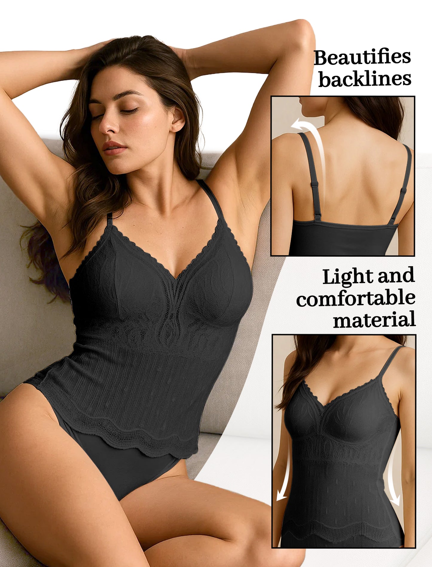 Livona Women's Lace Cami Top - Adjustable Spaghetti Straps Wireless Comfort Padded Tank for Sleep Lounge