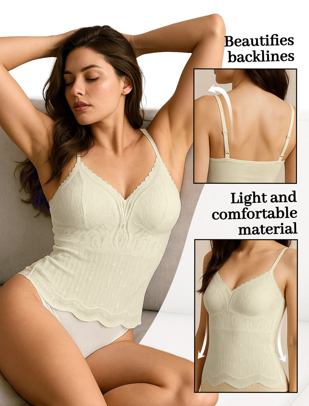 Livona Women's Lace Cami Top - Adjustable Spaghetti Straps Wireless Comfort Padded Tank for Sleep Lounge