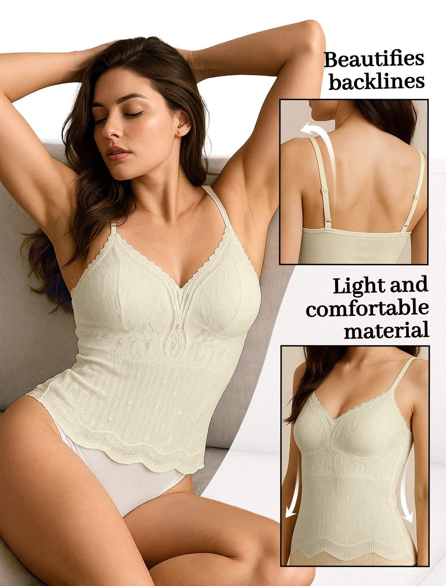 Livona Women's Lace Cami Top - Adjustable Spaghetti Straps Wireless Comfort Padded Tank for Sleep Lounge