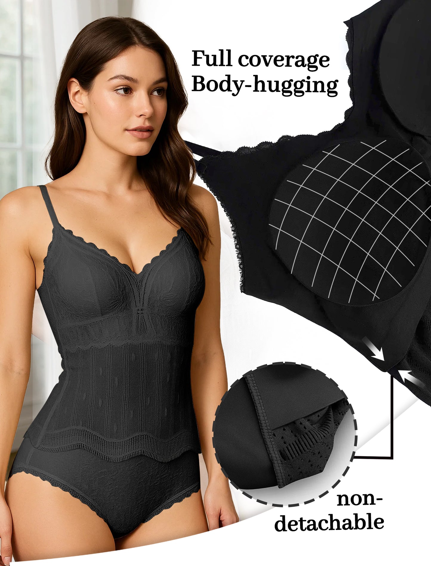 Livona Women's Lace Cami Top - Adjustable Spaghetti Straps Wireless Comfort Padded Tank for Sleep Lounge