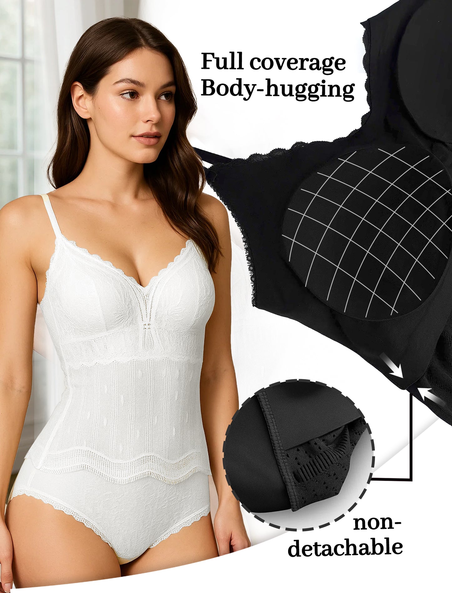 Livona Women's Lace Cami Top - Adjustable Spaghetti Straps Wireless Comfort Padded Tank for Sleep Lounge