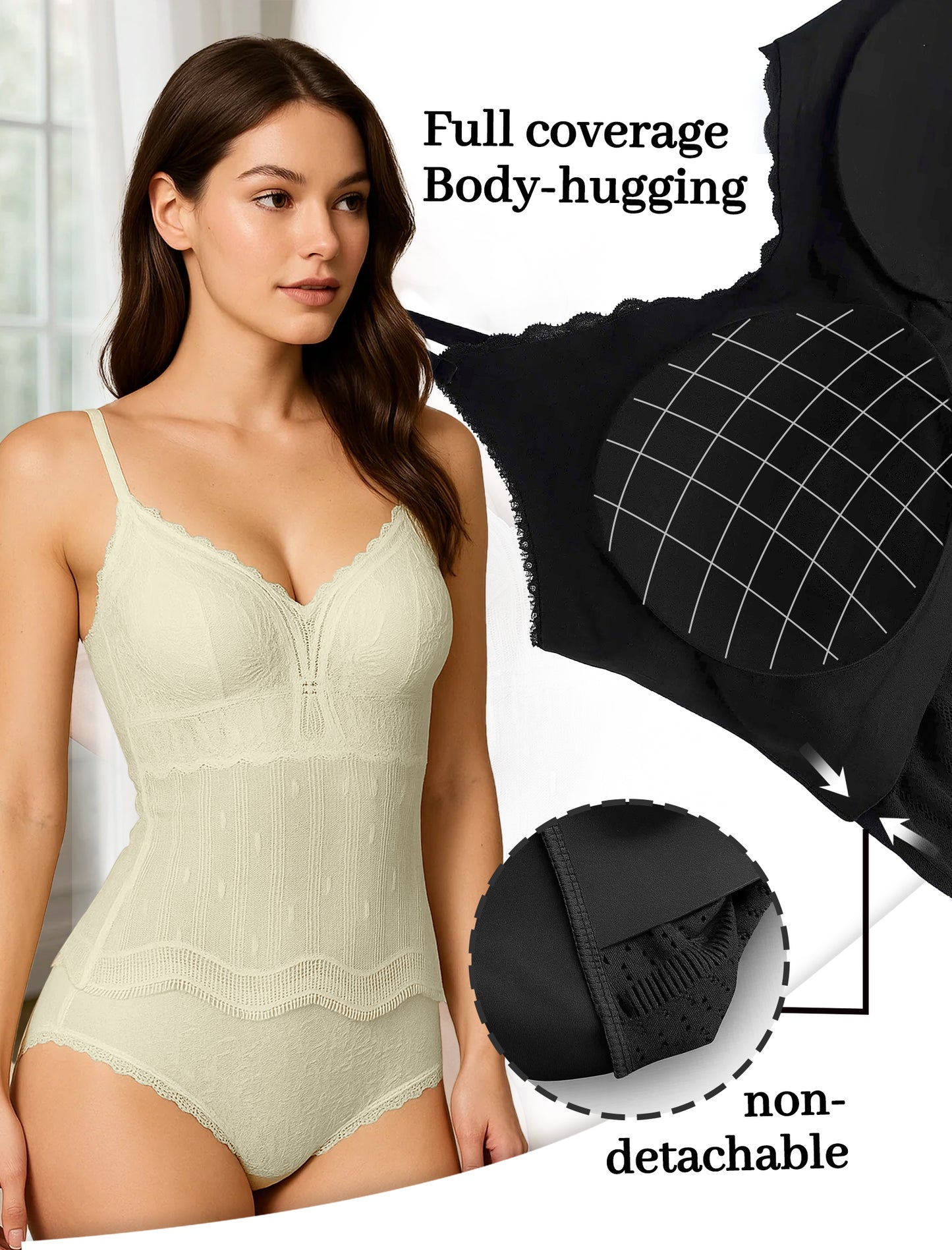 Livona Women's Lace Cami Top - Adjustable Spaghetti Straps Wireless Comfort Padded Tank for Sleep Lounge