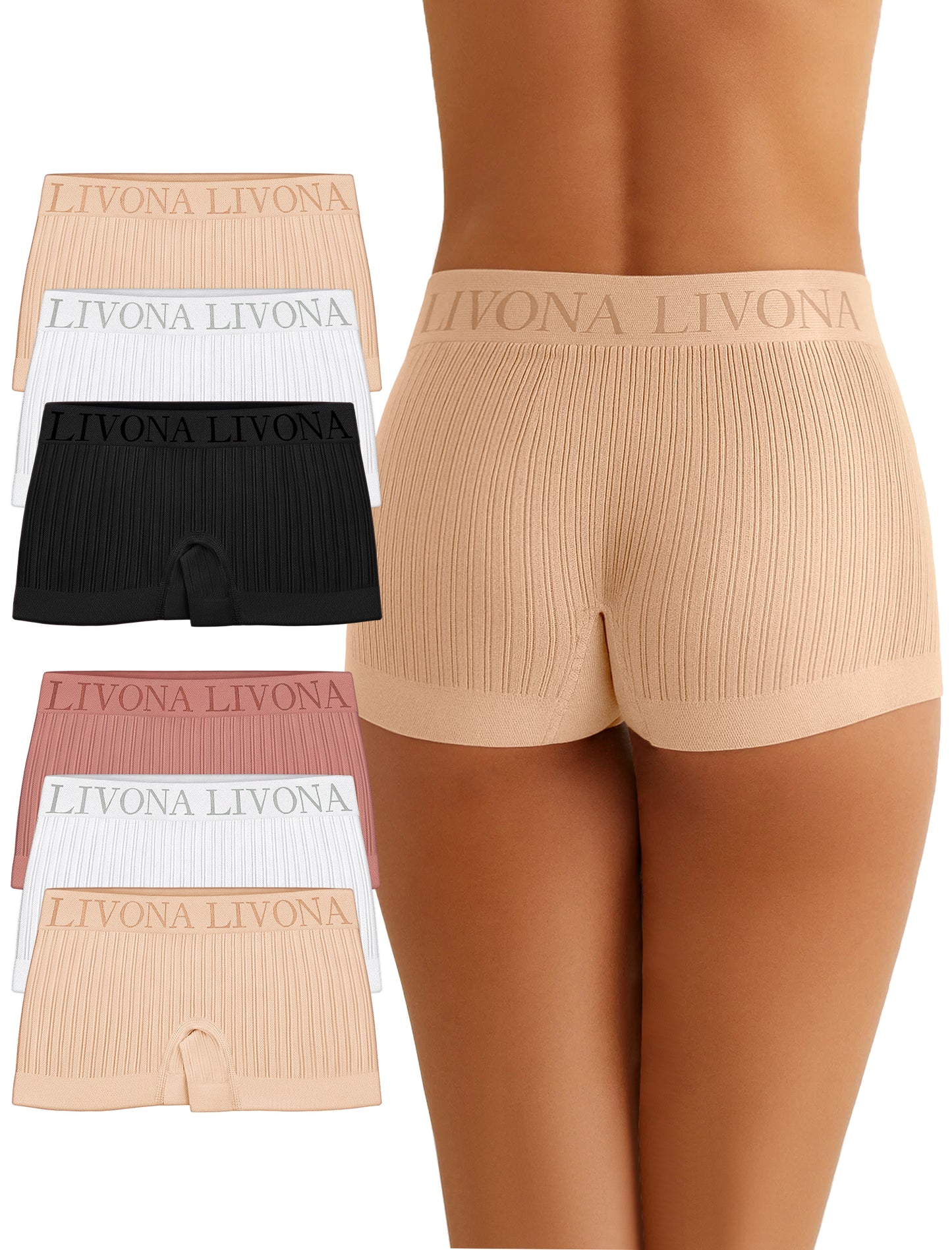 Livona 6-Pack Girls' Seamless Boyshort Underwear,Moisture-Wicking Kids Panties,No-Ride Design