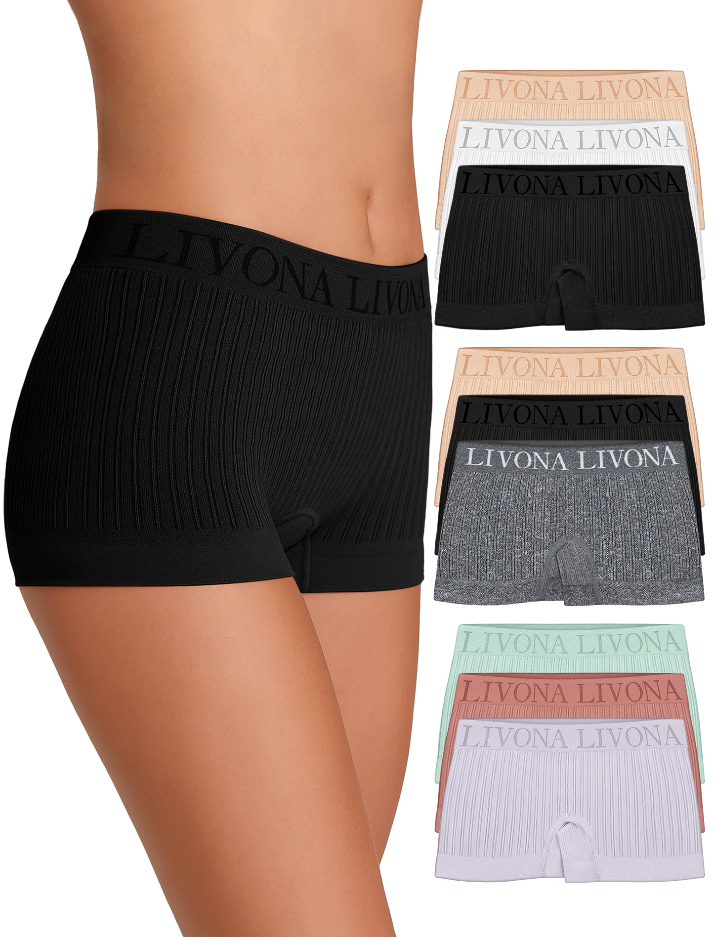 Livona 9-Pack Girls' Seamless Boyshort Underwear,Moisture-Wicking Kids Panties,No-Ride Design