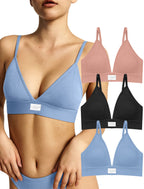 Livona 3 Pack Sports Bras for Women - V-Neck Wireless Bralettes with Support Comfort Plunge Padded Fitness Cami Crop S-XXL