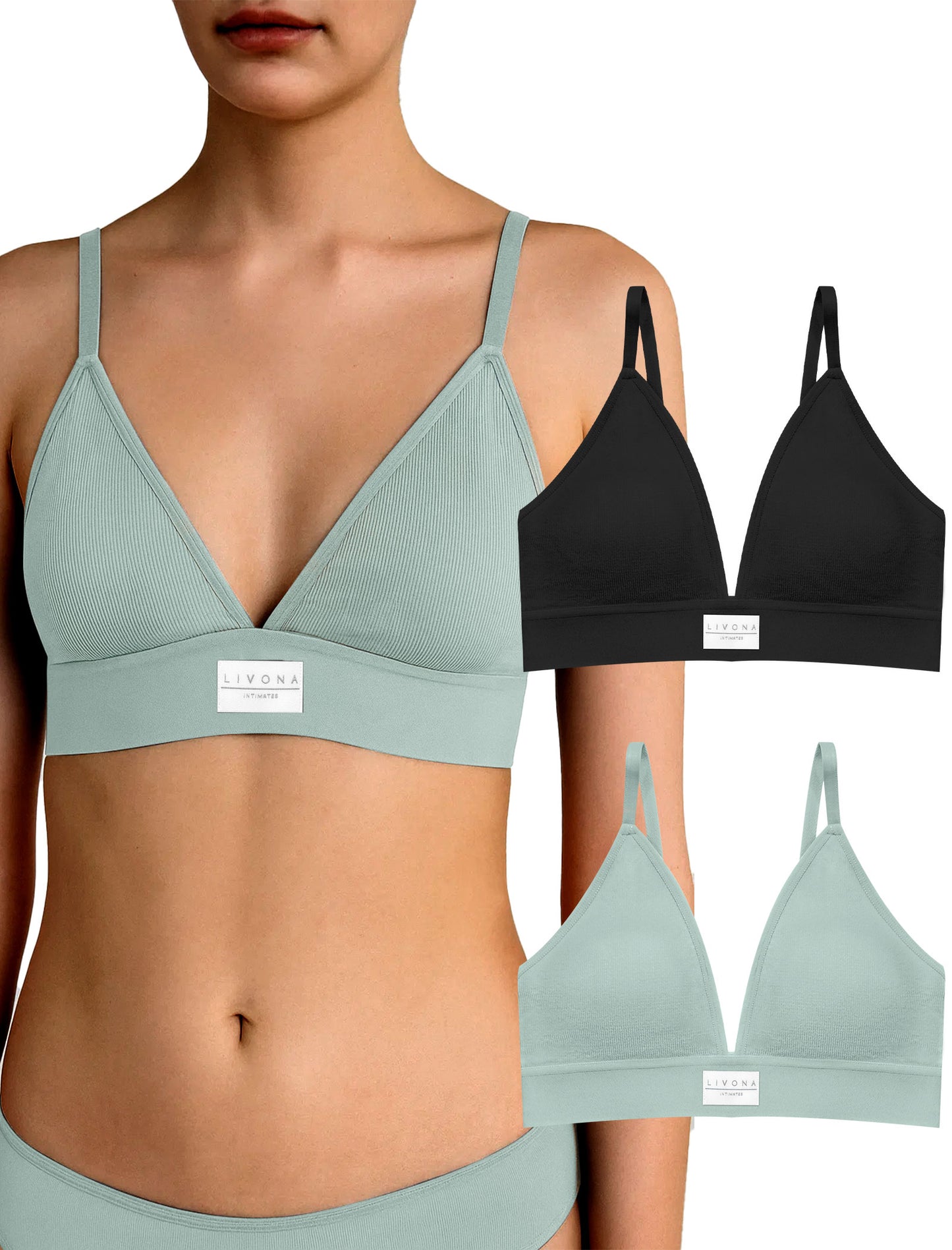 Livona Sports Bras for Women - 2 Pack V-Neck Wireless Bra Bralettes with Support Comfort Plunge Workout Tops Padded Fitness Cami Crop Tank S-XXL