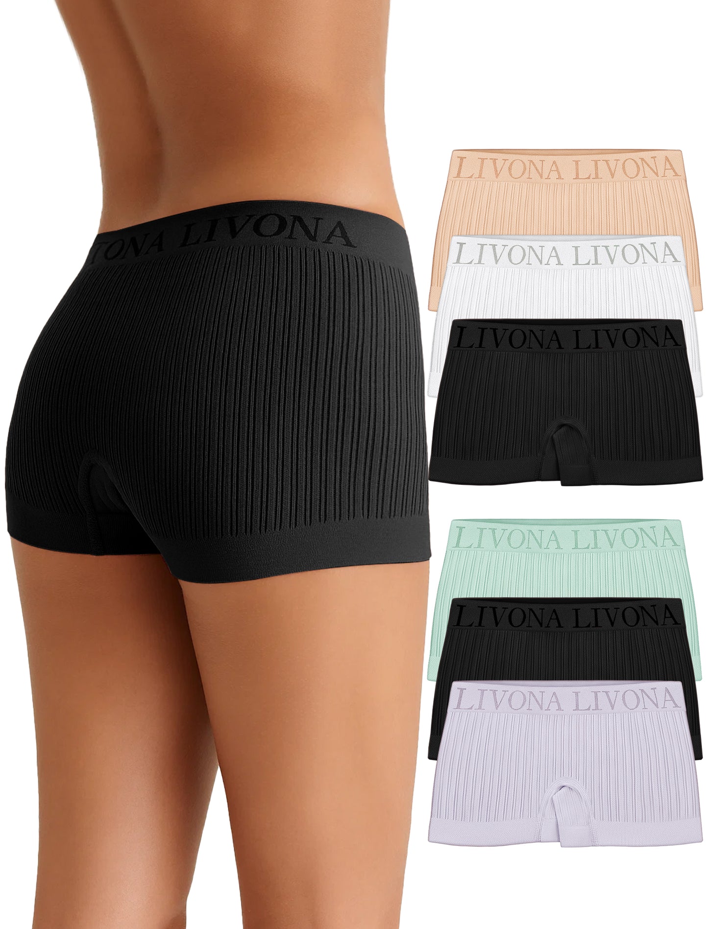 Livona 6-Pack Girls' Seamless Boyshort Underwear,Moisture-Wicking Kids Panties,No-Ride Design