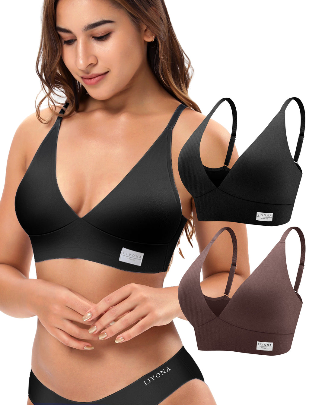 4Leezy Wireless Bras for Women - 2 Pack Sports Bra Bralettes with Support No Underwire Seamless Workout Tops Cami Crop Tank S-XXL