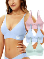 Livona 3 Pack Women's Seamless Sports Bra Vneck Wirefree with Removable Pads Everyday Soft Invisible Lounge Cami Bralette S-XXL