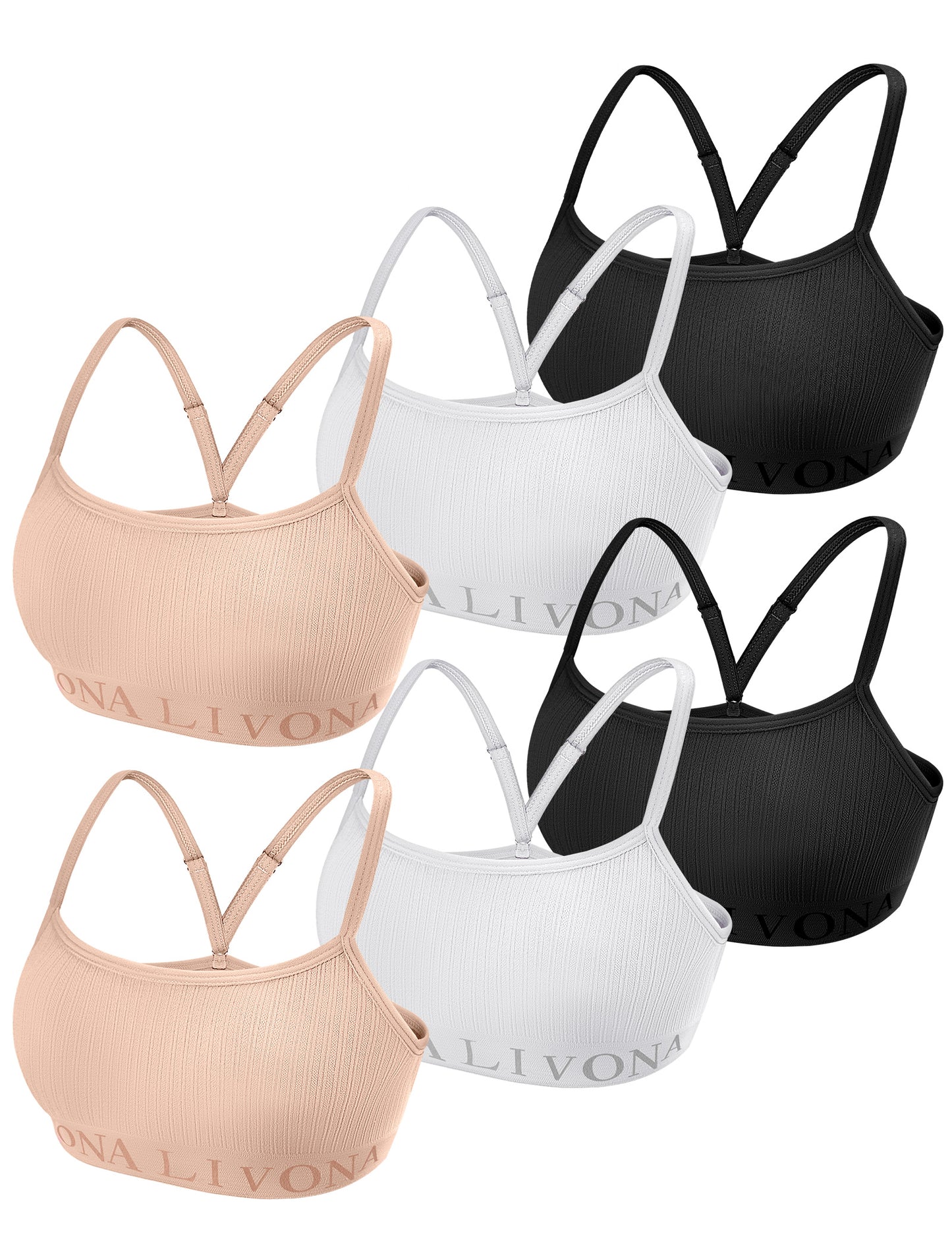 Livona 6-Pack Seamless Bralette Set - Soft Training Bras & Sports Bras for Teens, Comfortable Wire-Free Bras for Girls