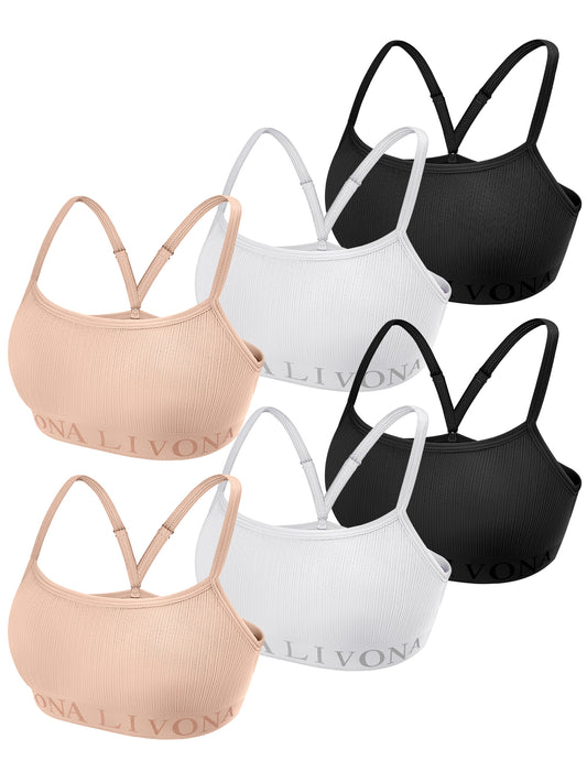 Livona 6-Pack Seamless Bralette Set - Soft Training Bras & Sports Bras for Teens, Comfortable Wire-Free Bras for Girls