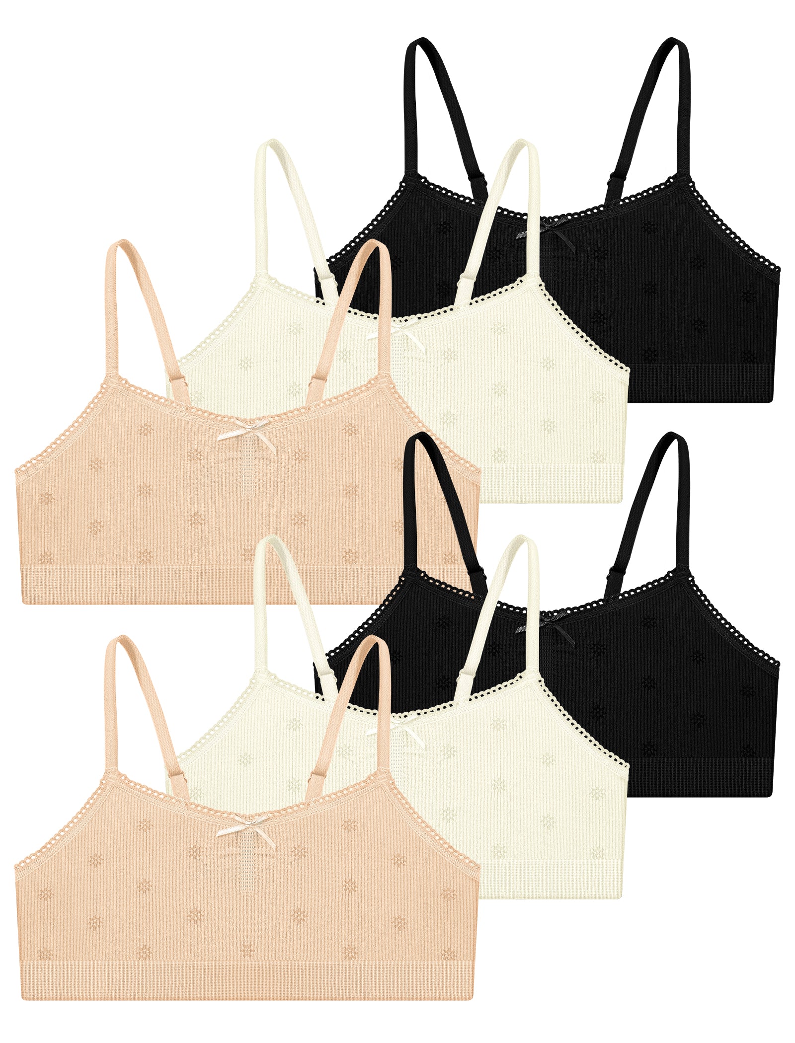 Livona 6 Pack Seamless Girls Bralette – Soft Ribbed & Jacquard Design, No Padding – Effortless Comfort & Style