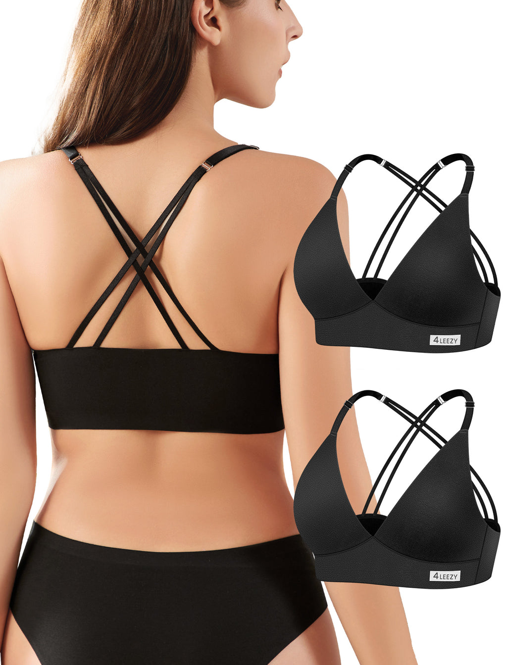 Women's Wireless Bras -2 Pack Seamless Sports Bra Bralettes Comfort Padded Workout Tops Crossback Cami Crop S-XXL