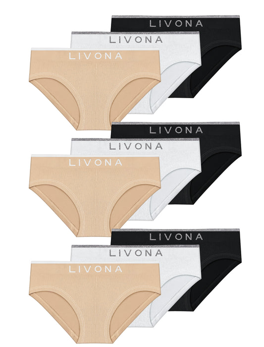 Livona Girls 9-Pack Ribbed Training Panties - Soft Sports Underwear for Teens