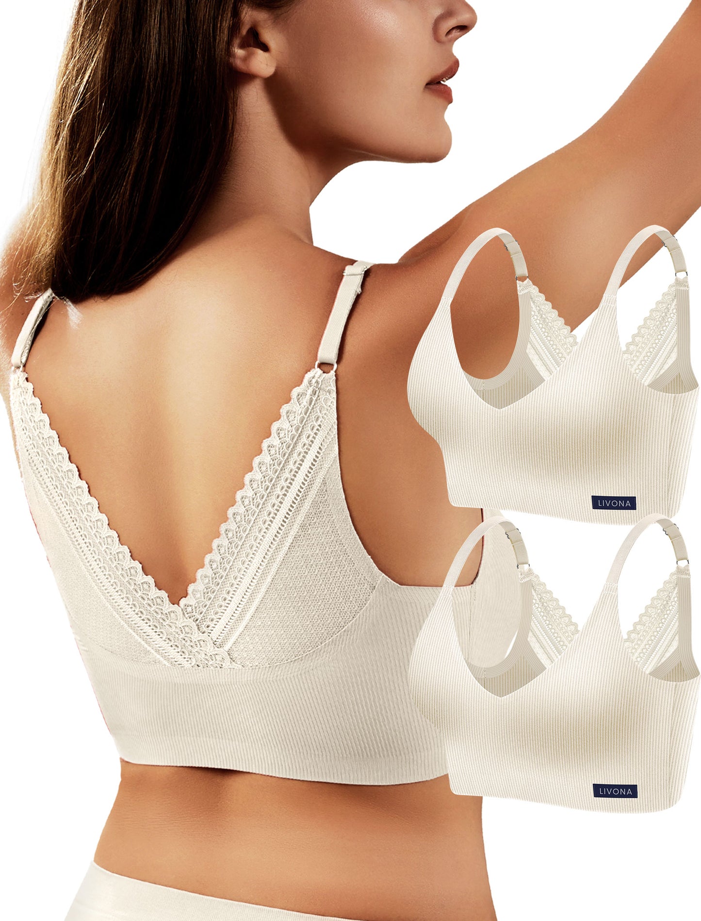 Livona Wireless Bras for Women - Comfort Bralettes with Support Adjustable Seamless Sports Bras Lace Cami Crop S-XXL