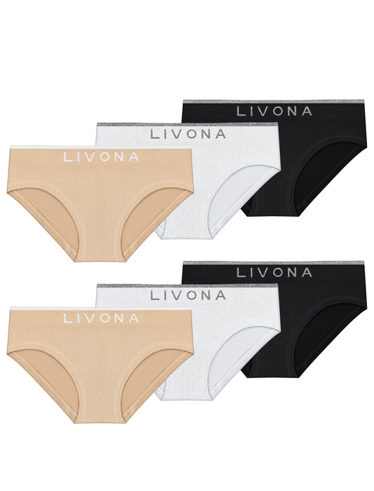 Livona Girls 6-Pack Ribbed Training Panties - Soft Sports Underwear for Teens