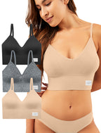 LIVONA 3 Pack Women's Seamless Sports Bra V-Neck Wirefree with Removable Pads Everyday Soft Invisible Lounge Cami Bralette S-XXL