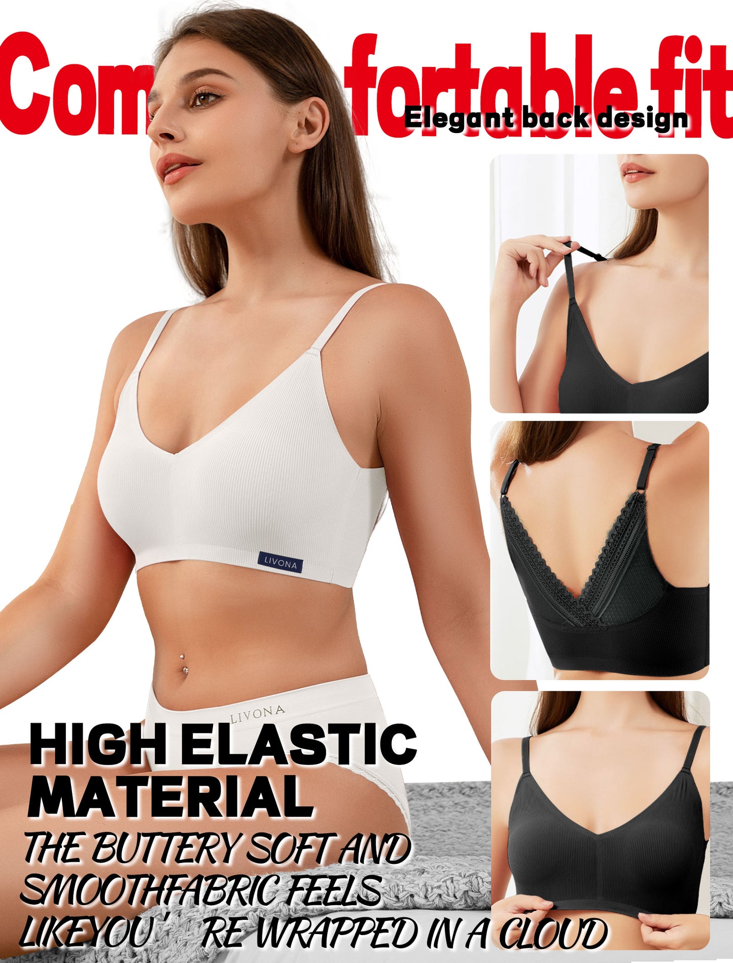 Livona Lace Bralette for Women - Comfort Sports Bra Wireless Padded Bralette with Support Workout Tops Cami Crop S-XXL