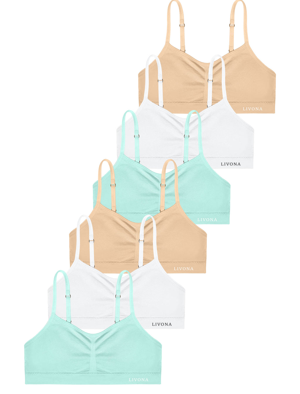 Livona 6 Pack Popular Girls Padded Training Bra Pack – Crop Cami Training Bras for Girls,Seamless Bra Design with Removable Padding
