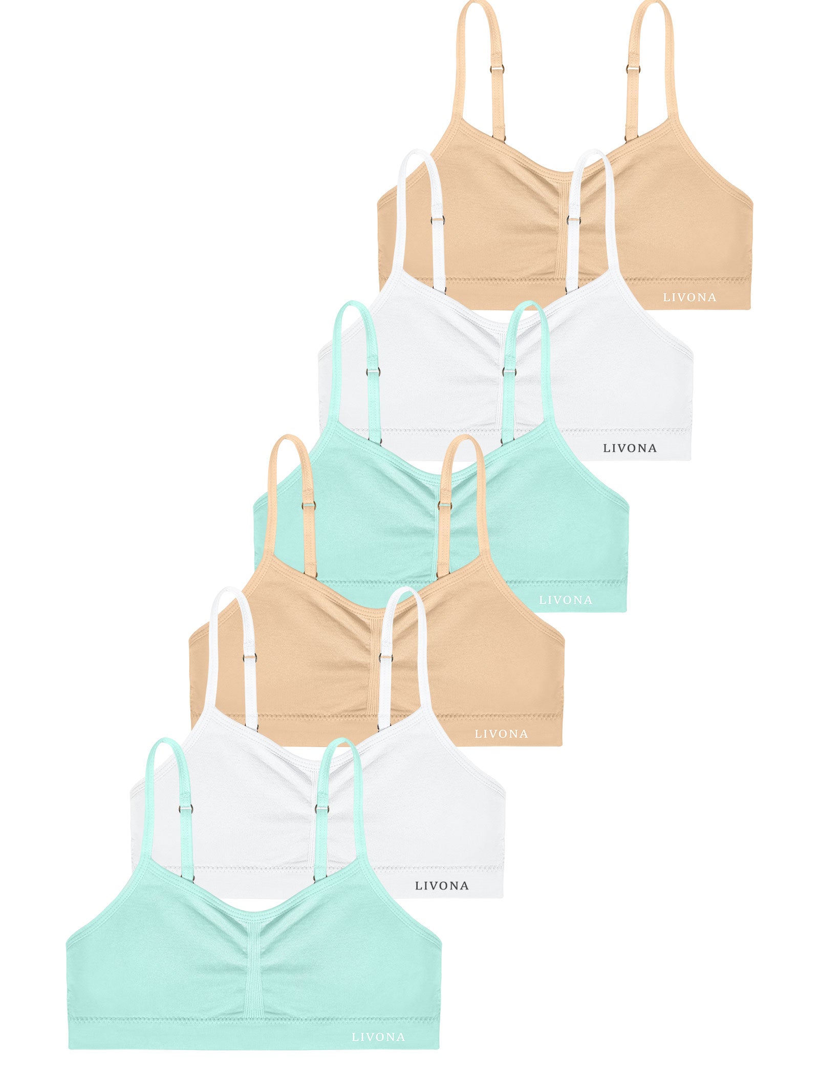 Livona 6 Pack Popular Girls Padded Training Bra Pack – Crop Cami Training Bras for Girls,Seamless Bra Design with Removable Padding