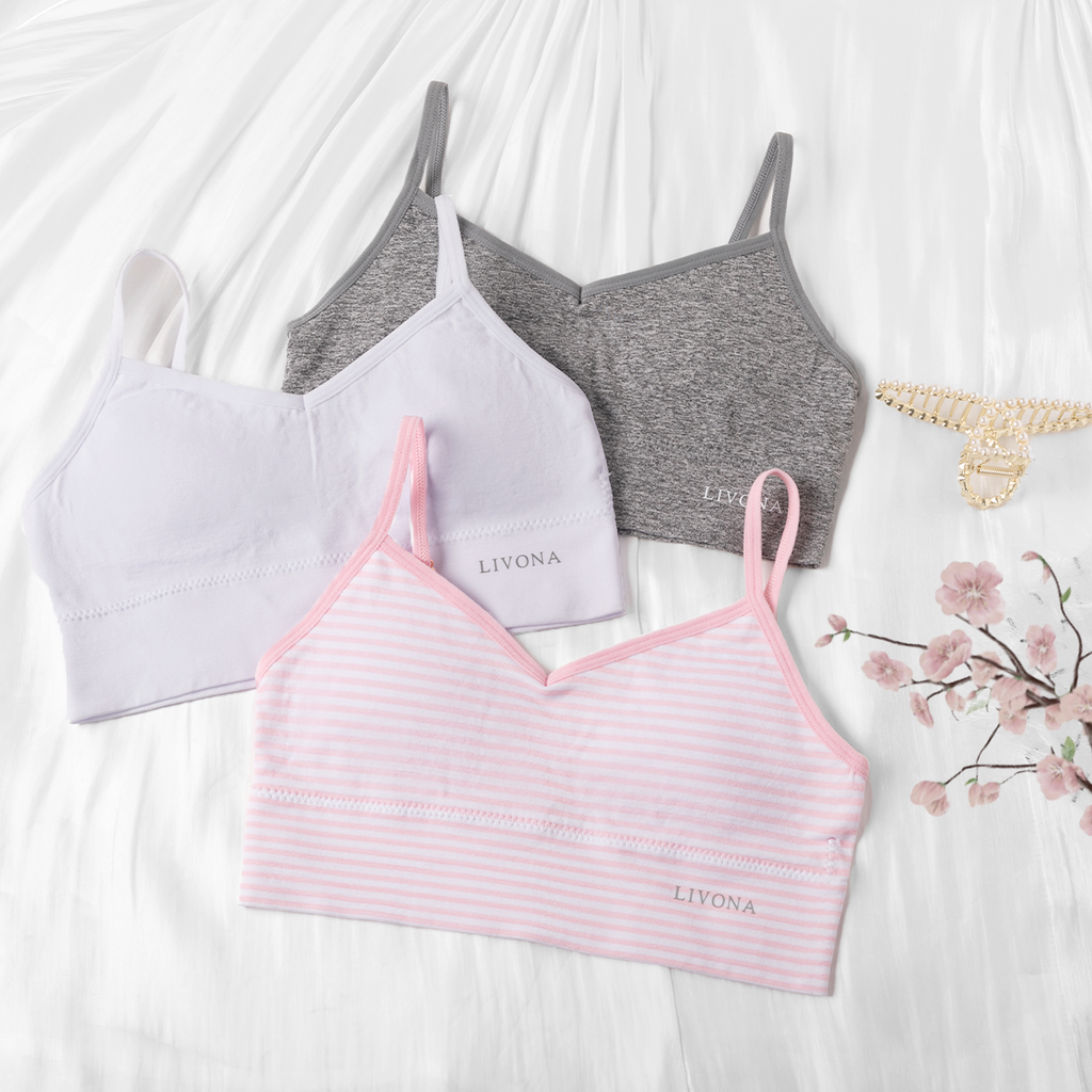 Livona 3 Pack Training Bras for Girls-Sports Bra, Fitness Bra, Padded Everyday Bra Bralette,Crop Cami Tank Top (6-14)