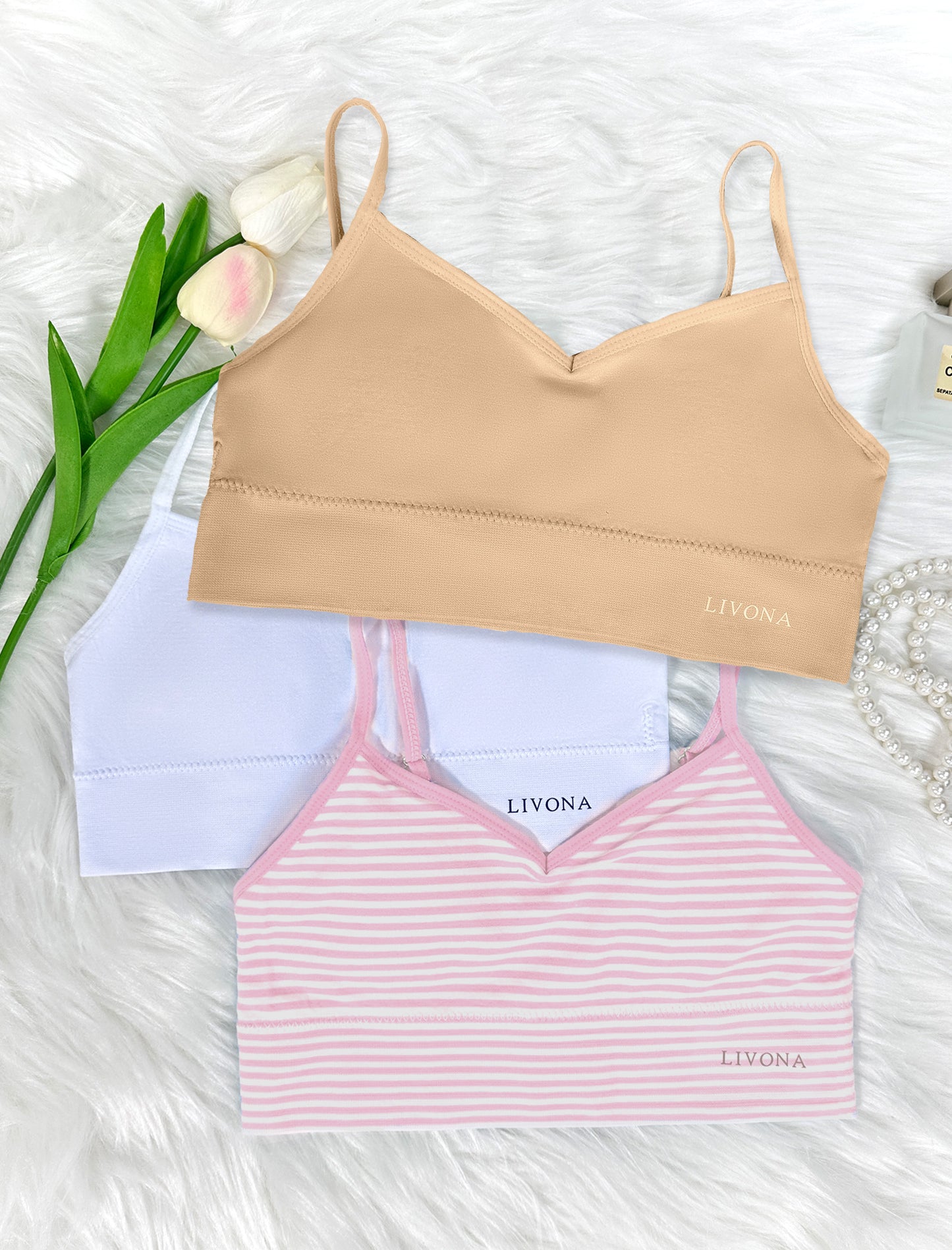 Livona 6 Pack Training Bras for Girls-Sports Bra, Fitness Bra, Padded Everyday Bra Bralette,Crop Cami Tank Top (6-14)