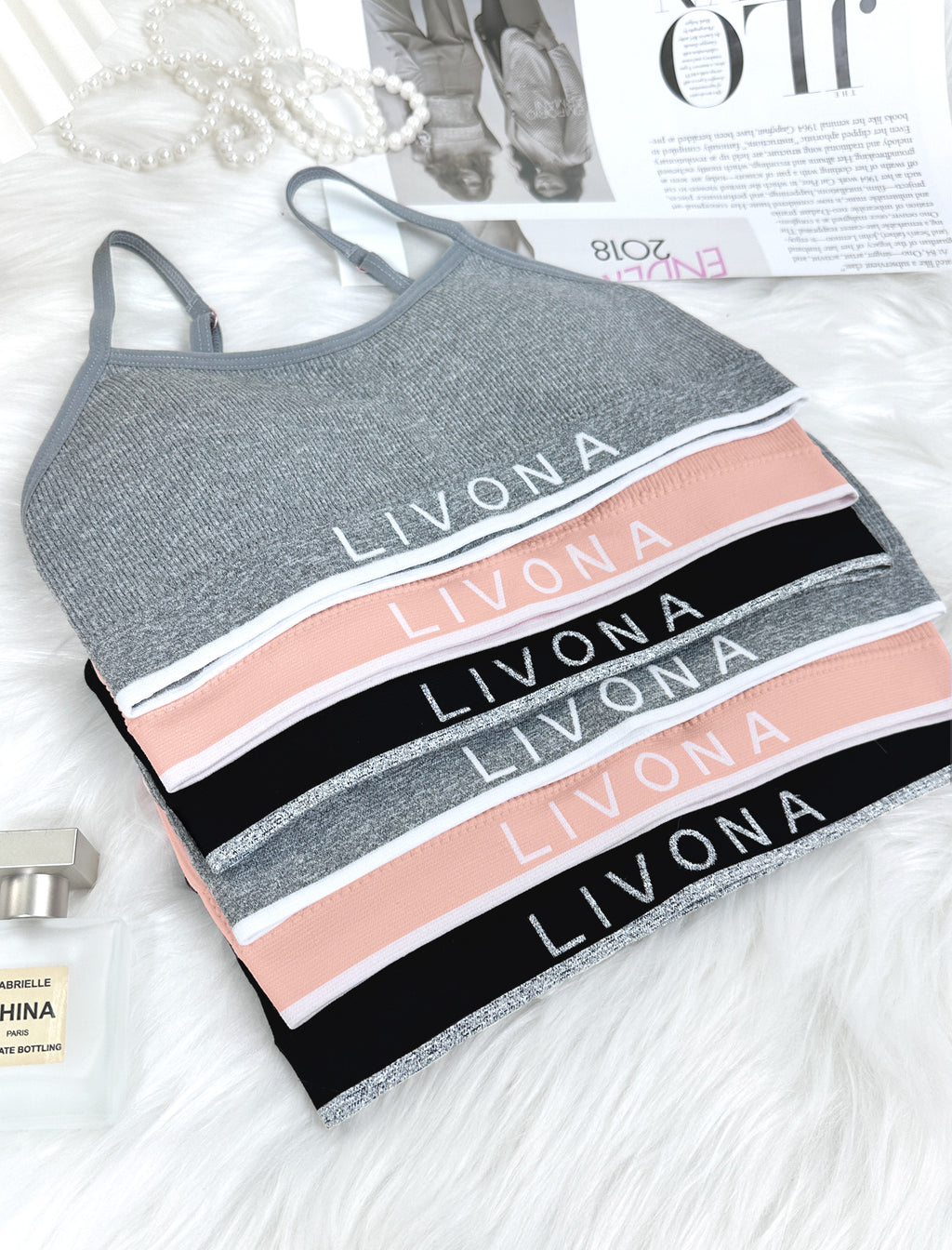 Livona 6 Pack Training Bras for Girls-Sports Bra for Teen Ribbed Wireless Bralette Fitness Padded Crop Cami Tank Top(6-14)