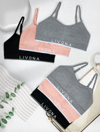 Livona 3 Pack Training Bras for Girls-Sports Bra for Teen Ribbed Wireless Bralette Fitness Padded Crop Cami Tank Top(6-14)