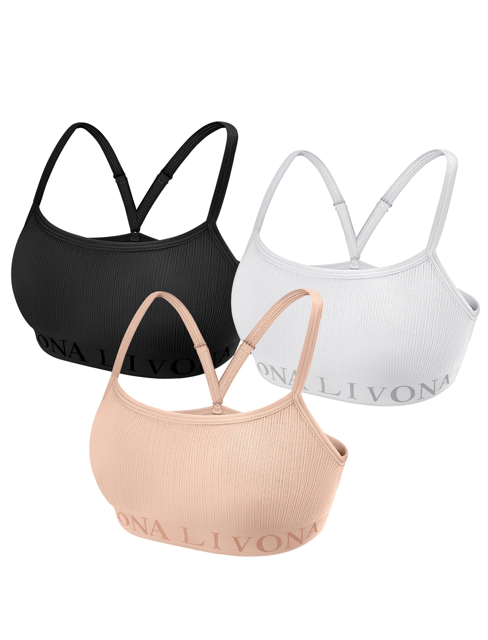 Livona 3-Pack Seamless Bralette Set - Soft Training Bras & Sports Bras for Teens, Comfortable Wire-Free Bras for Girls