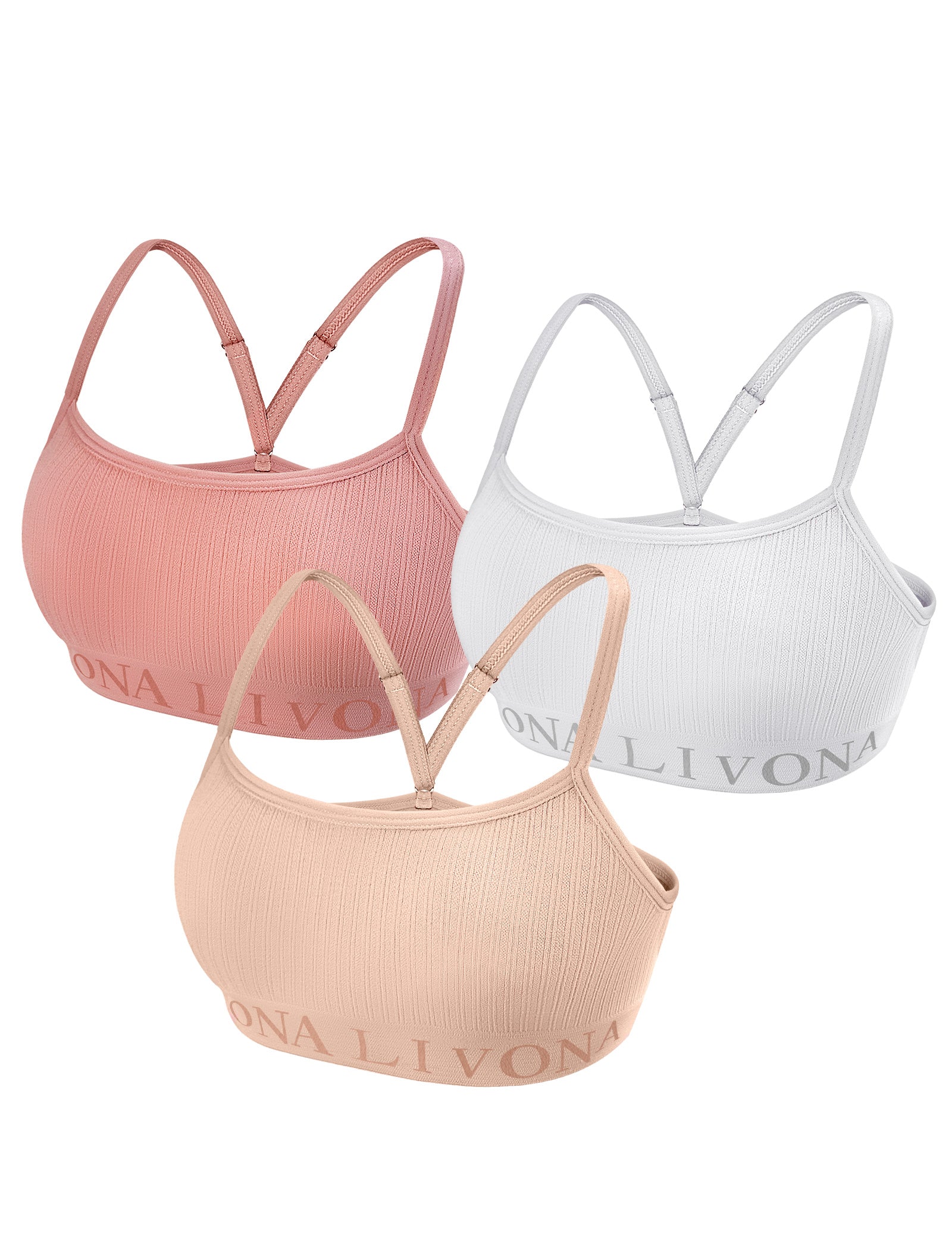 Livona 3-Pack Seamless Bralette Set - Soft Training Bras & Sports Bras for Teens, Comfortable Wire-Free Bras for Girls