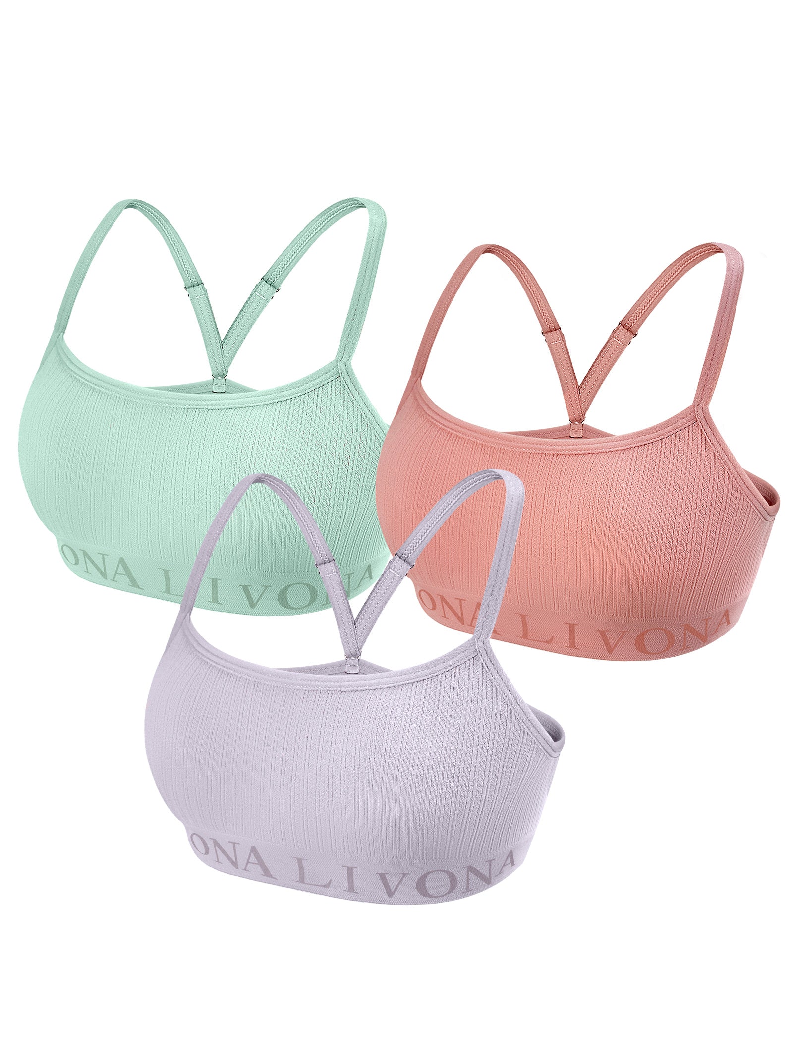 Livona 3-Pack Seamless Bralette Set - Soft Training Bras & Sports Bras for Teens, Comfortable Wire-Free Bras for Girls