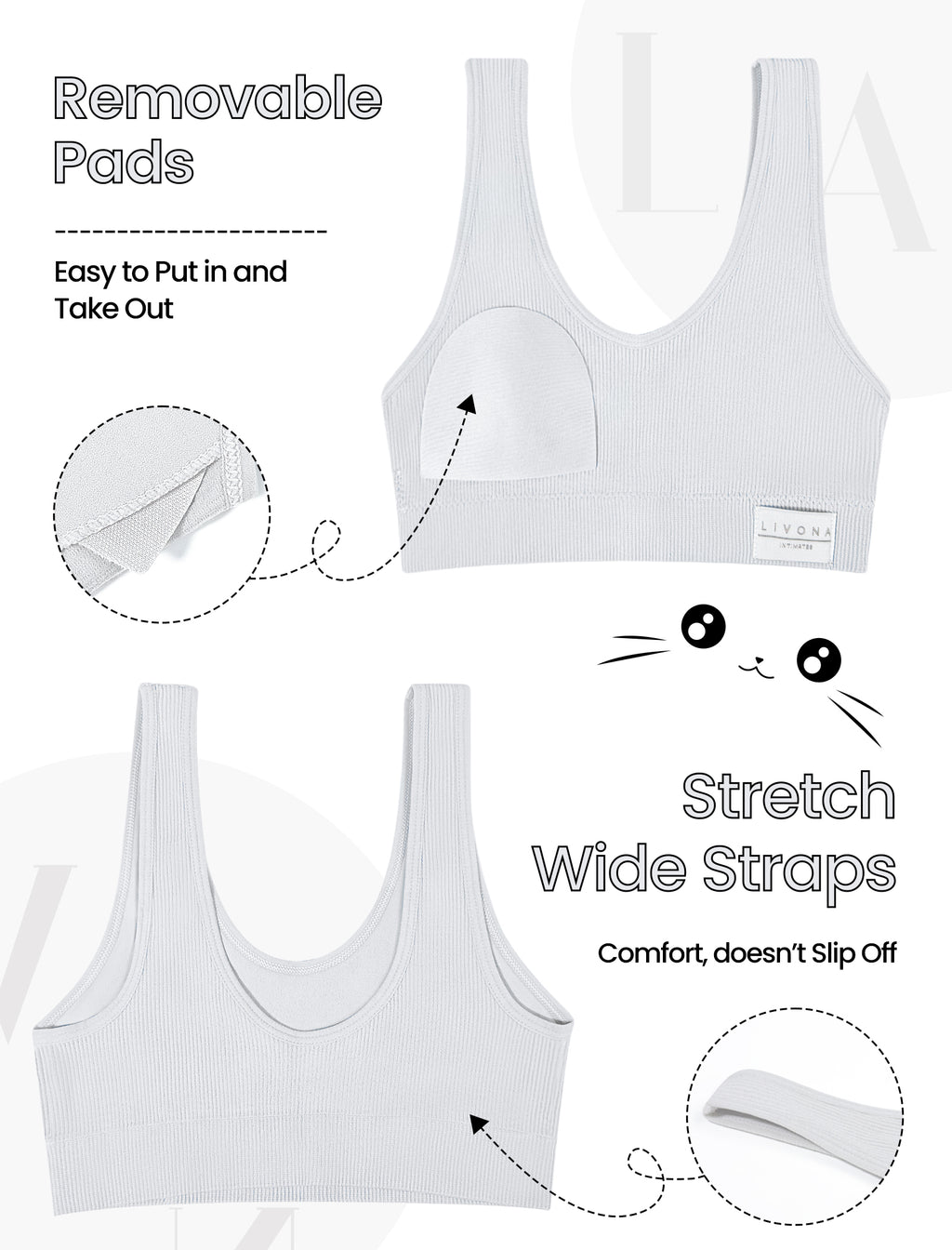 Livona 6 Packs Girls Sports Bra Crop Tops for Kids Training Bra Cute Crop Tops for Girls Cami Bra( 6-14）