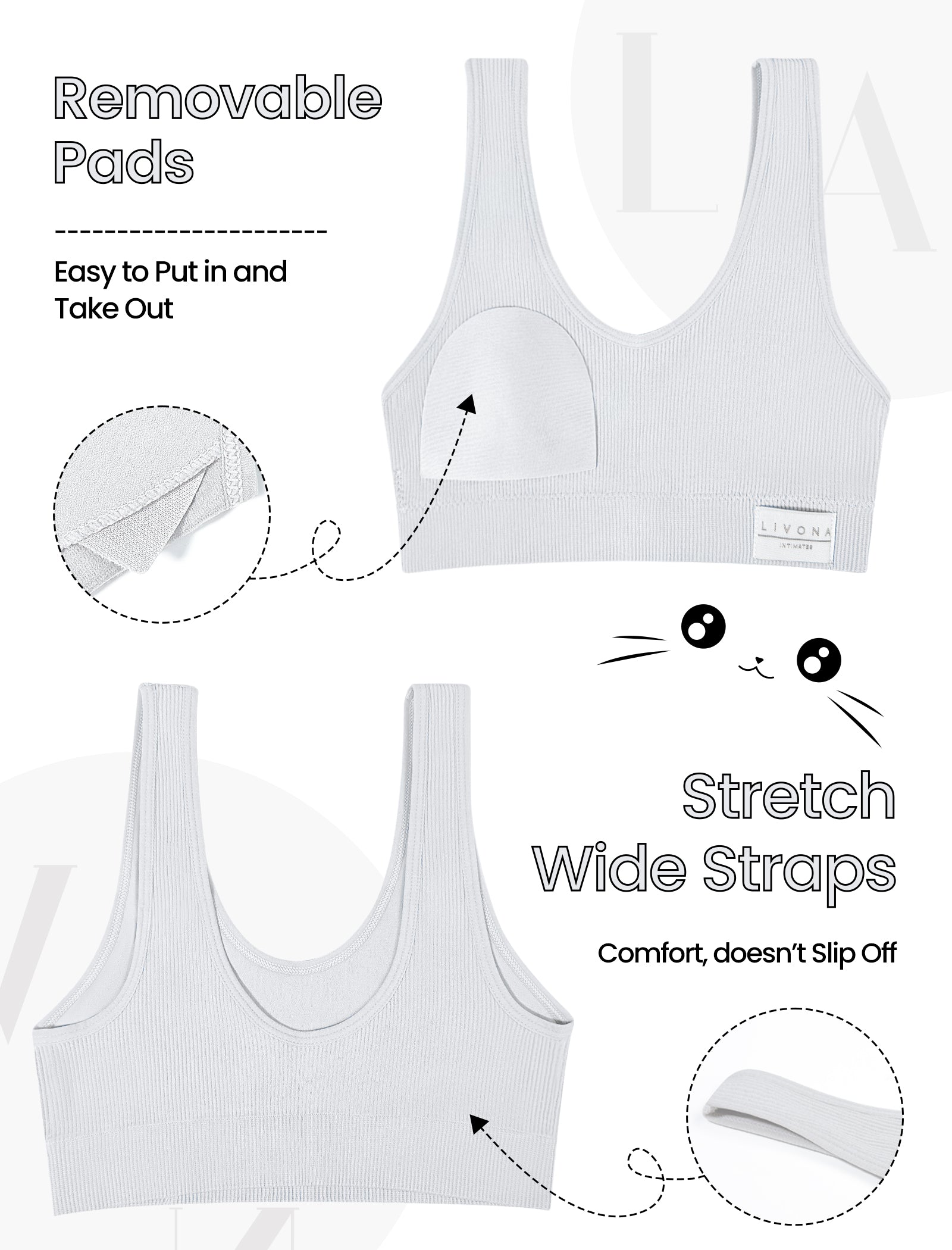 Livona 6 Packs Girls Sports Bra Crop Tops for Kids Training Bra Cute Crop Tops for Girls Cami Bra( 6-14）