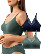 Livona Wireless Bras for Women - 2 Pack Comfort Bralettes with Support Adjustable Seamless Sports Bras Lace Cami Crop S-XXL