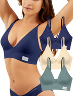 Livona 3 Pack Women's Seamless Sports Bra Vneck Wirefree with Removable Pads Everyday Soft Invisible Lounge Cami Bralette S-XXL