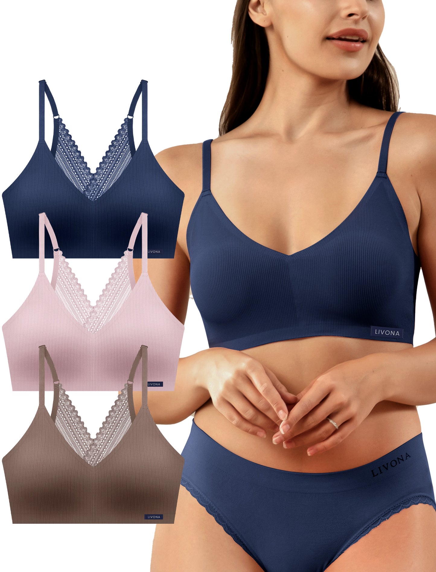 Livona Lace Bralette for Women - Comfort Sports Bra Wireless Padded Bralette with Support Workout Tops Cami Crop S-XXL