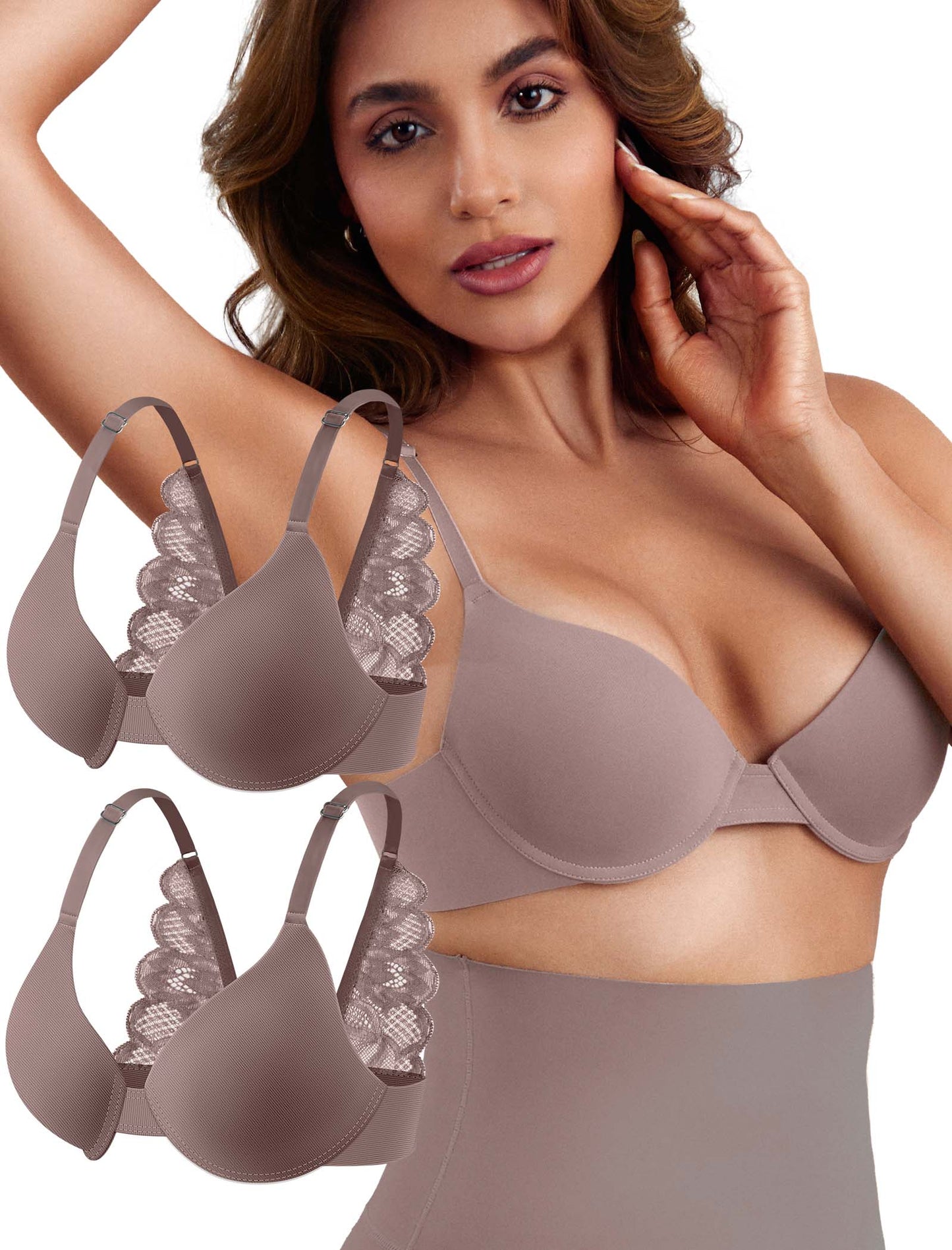 Leezywear Women's T-Shirt/Tank Top Bra - Full Coverage Laser Push Up with Back Lace Support Work Out Bra