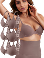 Leezywear Women's T-Shirt/Tank Top Bra - Full Coverage Laser Push Up with Back Lace Support Work Out Bra