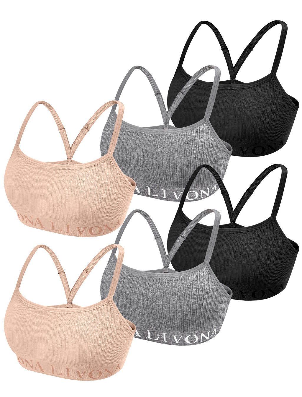Livona 6-Pack Seamless Bralette Set - Soft Training Bras & Sports Bras for Teens, Comfortable Wire-Free Bras for Girls