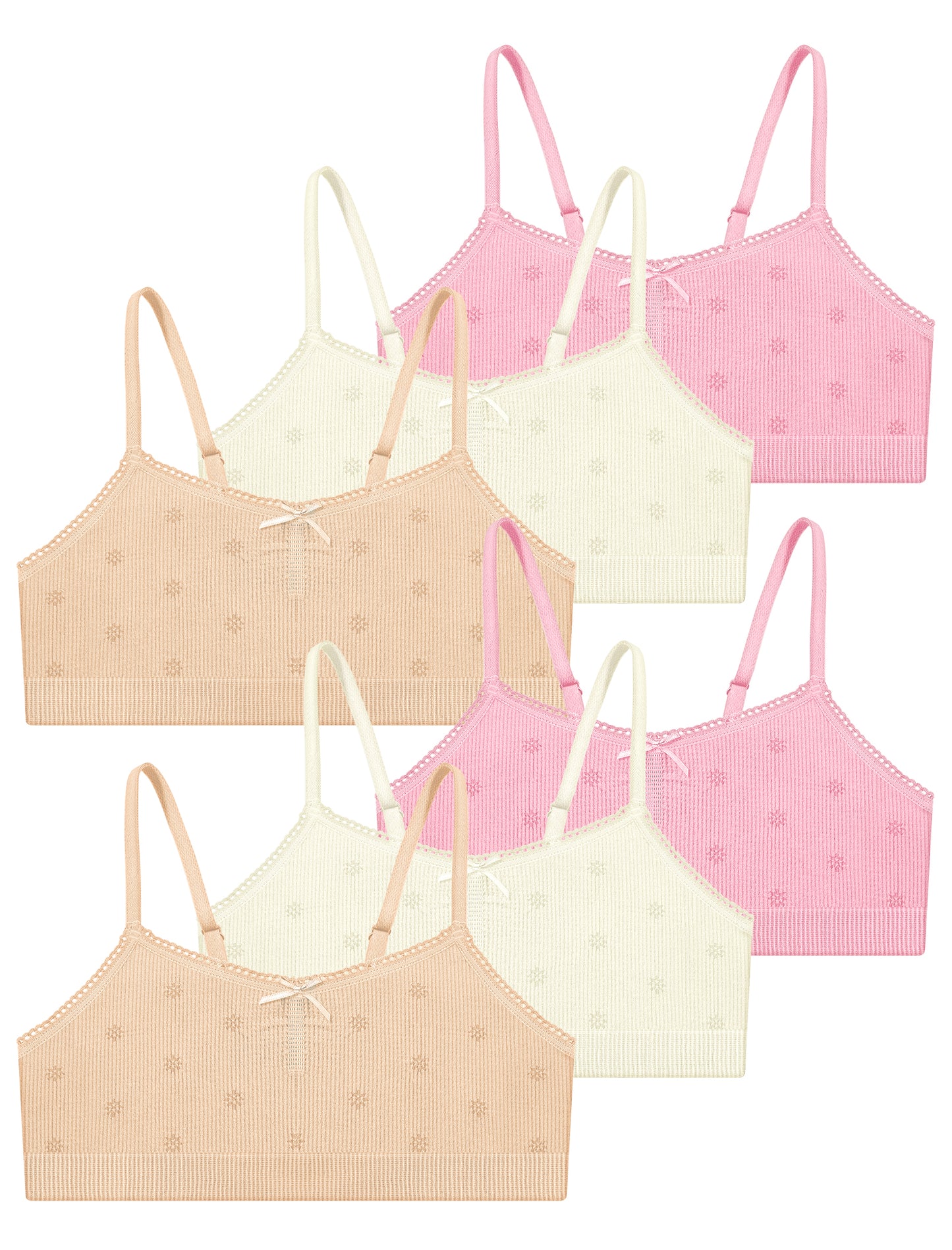 Livona 6 Pack Seamless Girls Bralette – Soft Ribbed & Jacquard Design, No Padding – Effortless Comfort & Style
