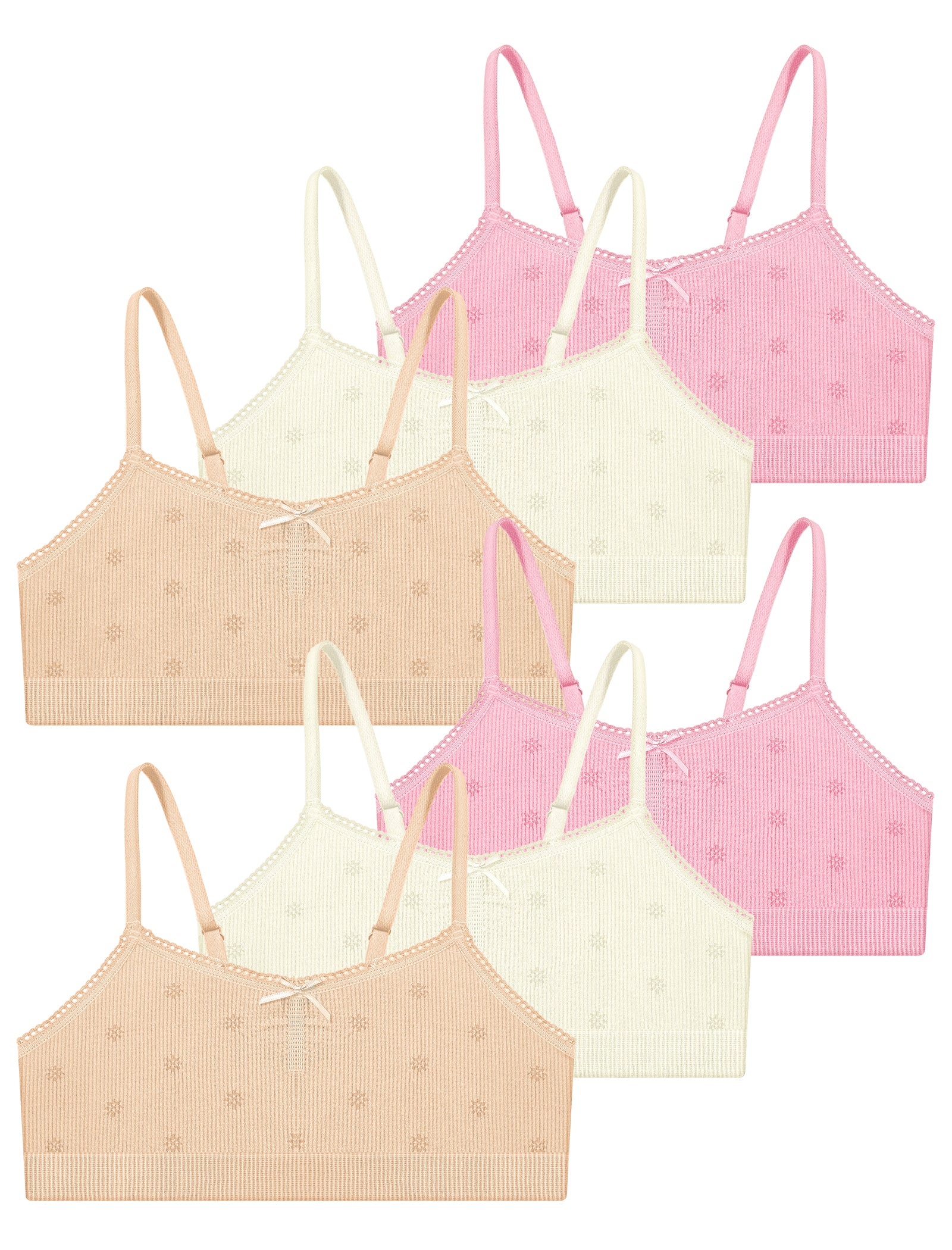 Livona 6 Pack Seamless Girls Bralette – Soft Ribbed & Jacquard Design, No Padding – Effortless Comfort & Style