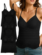 Livona Women's Lace Camisole with Built-in Bra, Wireless Comfort, Adjustable Spaghetti Straps – Soft Padded Tank Top