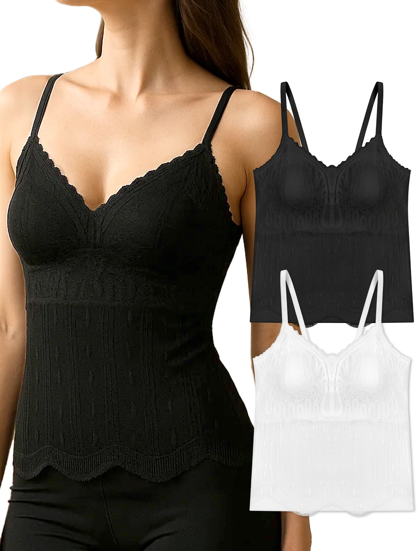 Livona Women's Lace Cami Top - Adjustable Spaghetti Straps Wireless Comfort Padded Tank for Sleep Lounge