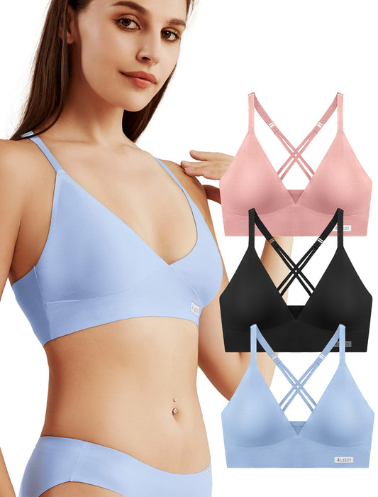 Women's Wireless Bras - Seamless Sports Bra Bralettes Comfort Padded Workout Tops Crossback Cami Crop S-XXL
