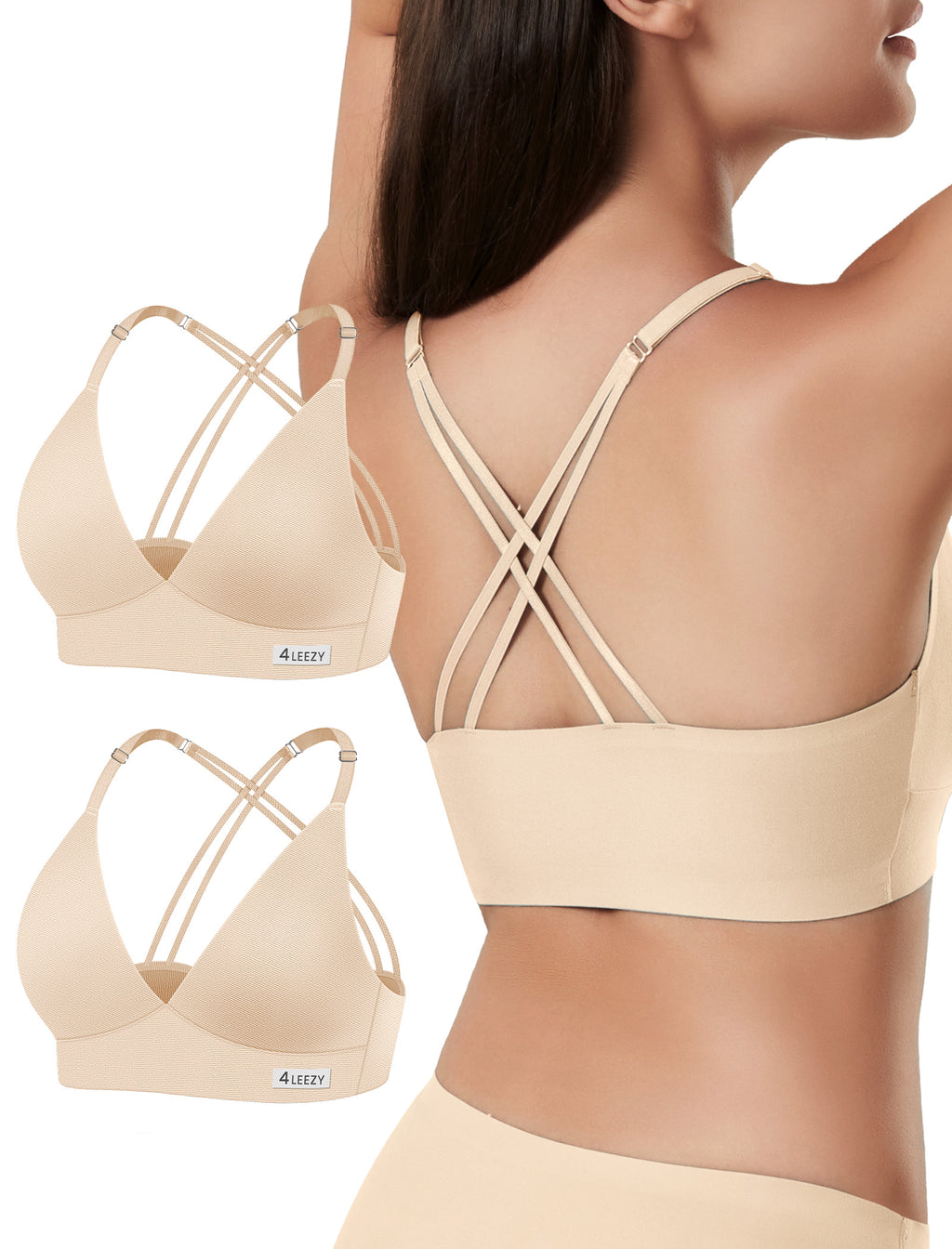 Women's Wireless Bras -2 Pack Seamless Sports Bra Bralettes Comfort Padded Workout Tops Crossback Cami Crop S-XXL