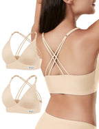Women's Wireless Bras -2 Pack Seamless Sports Bra Bralettes Comfort Padded Workout Tops Crossback Cami Crop S-XXL