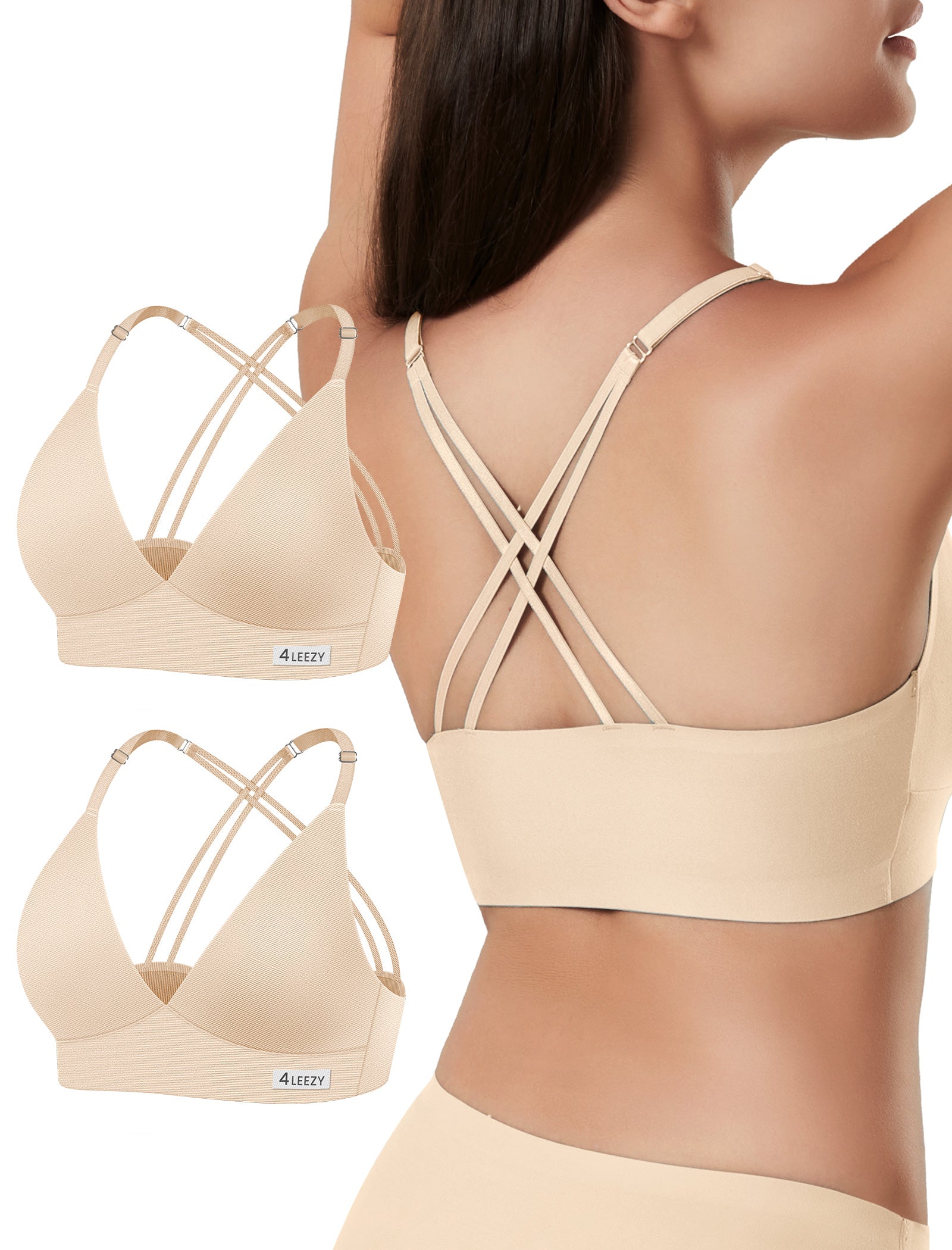 Women's Wireless Bras -2 Pack Seamless Sports Bra Bralettes Comfort Padded Workout Tops Crossback Cami Crop S-XXL