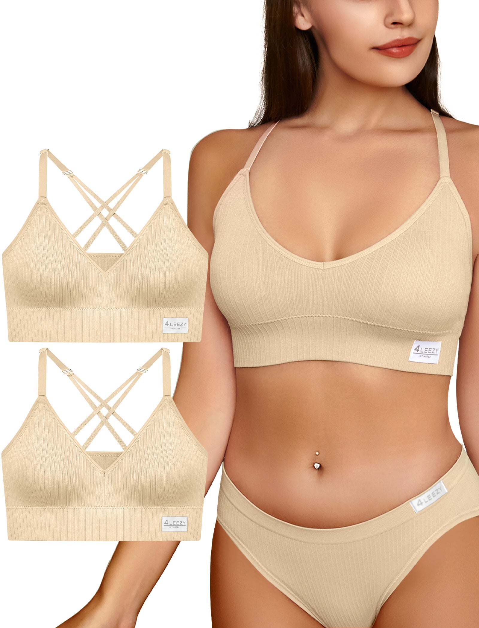 4Leezy Sports Bra for Women- Seamless Wireless Soft Bralette with Comfortable Padded and Nice Racerback Workout Tops Cami Crop Tank S-XXL