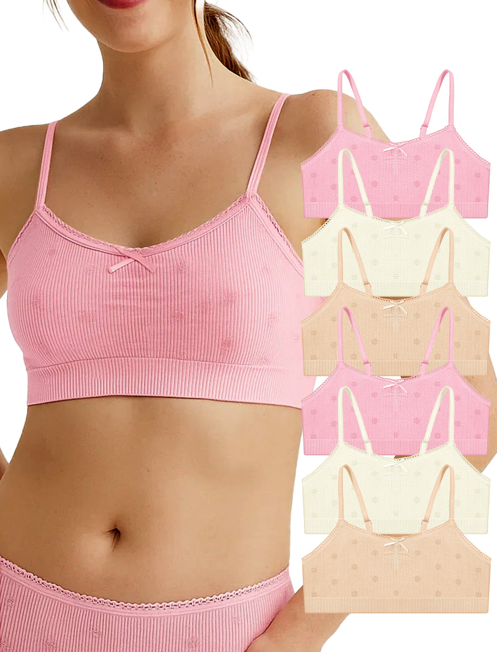 Livona 6 Pack Seamless Girls Bralette – Soft Ribbed & Jacquard Design, No Padding – Effortless Comfort & Style